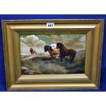 Mrs Crowther (British, c.1900) Peak District moorland ponies, oil on canvas, signed to canvas and