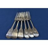 A set of six Scottish silver George IV fiddle pattern table forks Joseph Walker Hinchliffe, Glasgow,