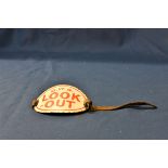 Railwayana - GWR Great Western Railway enamel "LOOK OUT" armband of oval, curved shape, G.W.R.