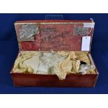 An antique Barrister's horse hair wig lace cuffs, buttons and cased pair of gilt metal shoe buckles,