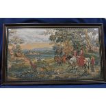 A large 18th century style tapestry, titled 'Promenade', framed and glazed,