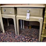 A matching pair of painted bedside tables with single drawer, 57cm x 45 (2)