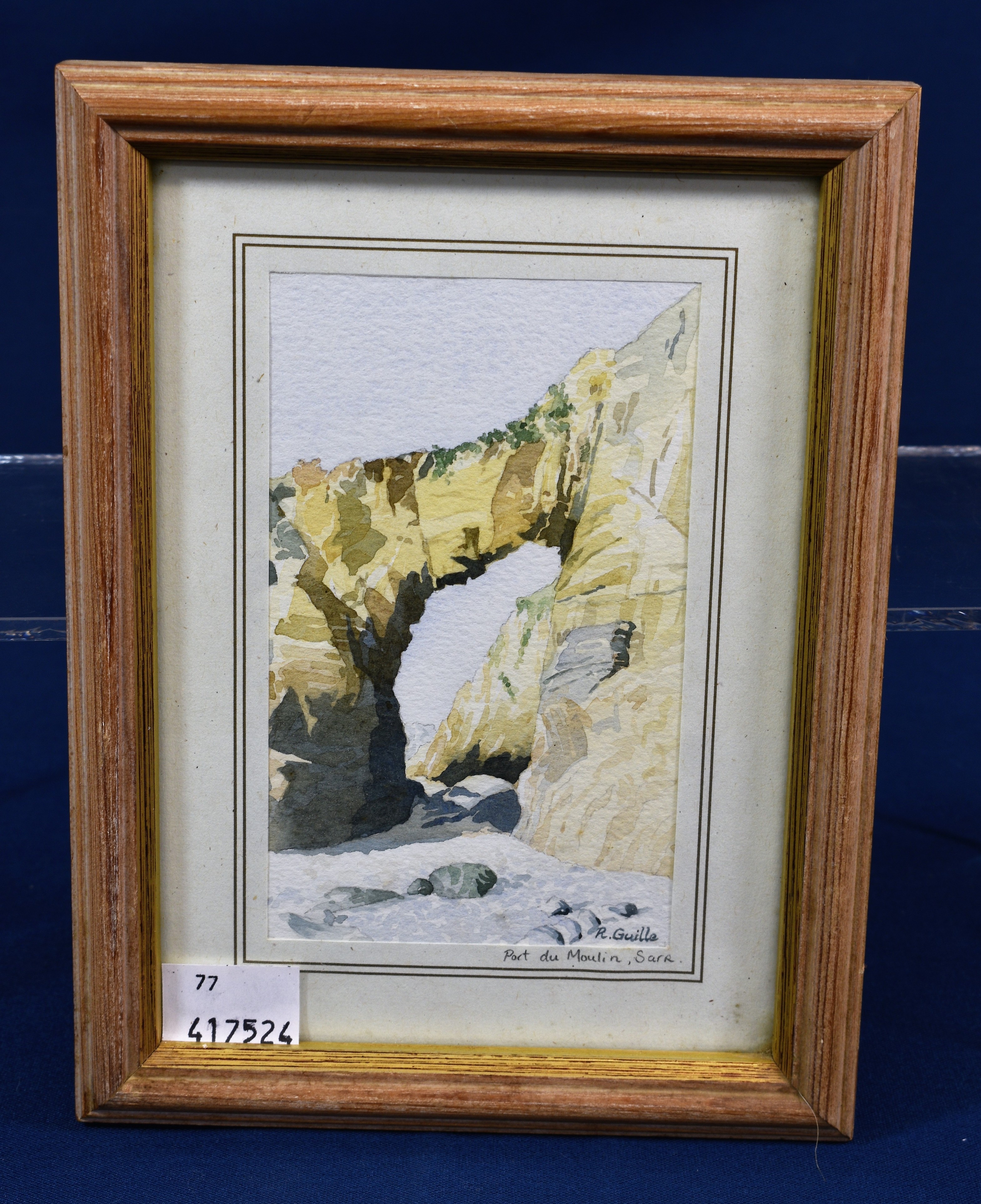 Roseanne Guille - miniature watercolour, 'Port du Moulin, Sark', 12.5 x 7.5cm.