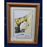 Roseanne Guille - miniature watercolour, 'Port du Moulin, Sark', 12.5 x 7.5cm.