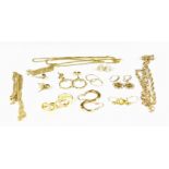 Three 9ct gold necklaces and eight pairs of 9ct gold earrings comprising of a rope-twist style