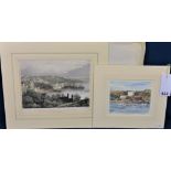 A signed limited edition print of Fort Grey by Glyn Marsh together with a 19th C Moss print, "View