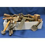 A collection of vintage tools inc. planes, moulding plane, chisels, wooden mallets etc. (large qty)