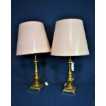 A pair of brass column table lamps.