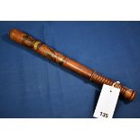 A Victorian turned wood truncheon with ribbed grip and painted crowned VR cypher, stamped no.