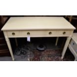 A Leporello modern cream painted three drawer side/hall table (110cm x 75.5cm)