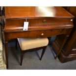 A French cherrywood dressing table with hinged top and fitted interior, t