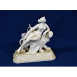 A Bing Freres parian ware figure of Diana the goddess to a lion, signed to base, 5 1/4in. (13.