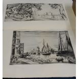 Two limited edition etchings by Henri de Waroquier, depicting a castle scene and a harbour scene,