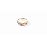 A Victorian 14ct rose gold and seed pearl ring unmarked (tested), lacks one seed pearl.