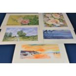 A collection of various mounted watercolours to include flowers and landscapes (5)