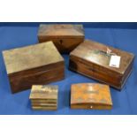 A collection of antique boxes to include an ornate French playing card box with studwork