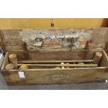 A vintage T. H. Prosser and Sons croquet set in original wooden case. Includes three mallets (1 with