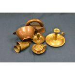 A collection of antique brassware etc comprising of a Georgian brass chamberstick; The Seamless