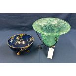 A Royal Winton Grimwades footed fruit bowl in motted blue with gold trim, decorated with floral