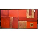 A pair of modernist red abstract paintings (89 x 89cm)