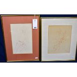 B. Pitt - two red pen & ink portraits, signed and dated '61