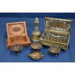 A small group of antique / vintage Indian collectables comprising of a hand carved rectangular domed