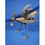 A wrought iron sclupture of a cockerel, 13 1/2in. (34.25cm.) high