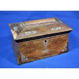 An antique English tea caddy sarcophagus form, having domed top, and exquisite mother of pearl