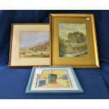 Three watercolours one depicting an English cottage; a Spanish rural scene; and a study of a door
