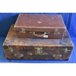 A large vintage monogrammed 'J.A.' trunk together with a small monogrammed 'M.B.' suitcase (2)