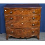 A mid-19th century mahogany bowfront chest of four graduated drawers, 38 1/2in. (98cm.) wide.