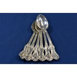 A set of Channel Islands silver Princess pattern dessert spoons Exeter, 1879, maker's mark JPG (John