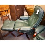 A dark green Stressless style swivel chair with matching footstool (2)