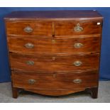 A mid-19th century mahogany bowfront chest of two short over three long drawers, 41 3/4in. (