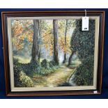 A signed oil on canvas of a woodland scene dated 1971 (49.6cm x 59.6cm)