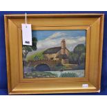 J Selves naive painting of a pastoral scene, 22.5cm x 28.7.