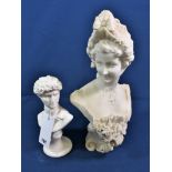 A carved marble bust of a maiden and a small carved reconstituted marble bust of David (2)