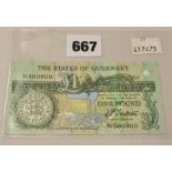 BRITISH BANKNOTE - Guernsey one pound c.1980, (GN49), serial number N500000, treasurer Trestain,