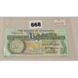 BRITISH BANKNOTE - Guernsey one pound c1980, (GN49), serial number H000009, treasurer M J Brown,