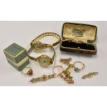 A small collection of gold jewellery mostly 9ct, inc. two pairs of cufflinks, plus a broken 18ct