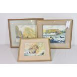Three framed watercolours of Guernsey coastel scenes - Channel Islands interest by E. Banks, to