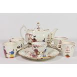 A New Hall soft paste porcelain part tea and coffee servicec.1800, boldly painted with a Long