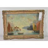 Continental School (early 20th century), Boats in a Mediterranean harbour, oil on canvas, signed