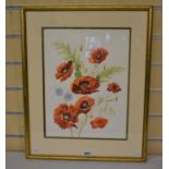 S.A.M. (British, 20th century) Red poppies and love-in-a-mist, watercolour, signed with initials