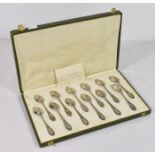 A cased set of French silver spoons by Olier & Caron, with Minerva 950 stamp. 231gr