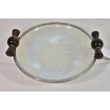 An Etling opalescent glass bowl with moulded leaf decoration, impressed marks to base.
