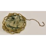 A Victorian rolled gold and moss agate brooch