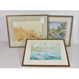 Three framed watercolours of Guernsey coastal scenes - Channel Islands interest E. Banks,