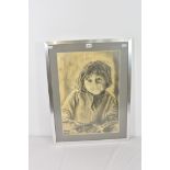 A pencil portrait of a young child by Peter Gill, signed and dated