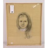A framed and signed pastel portrait of a young girl, dated '69.
